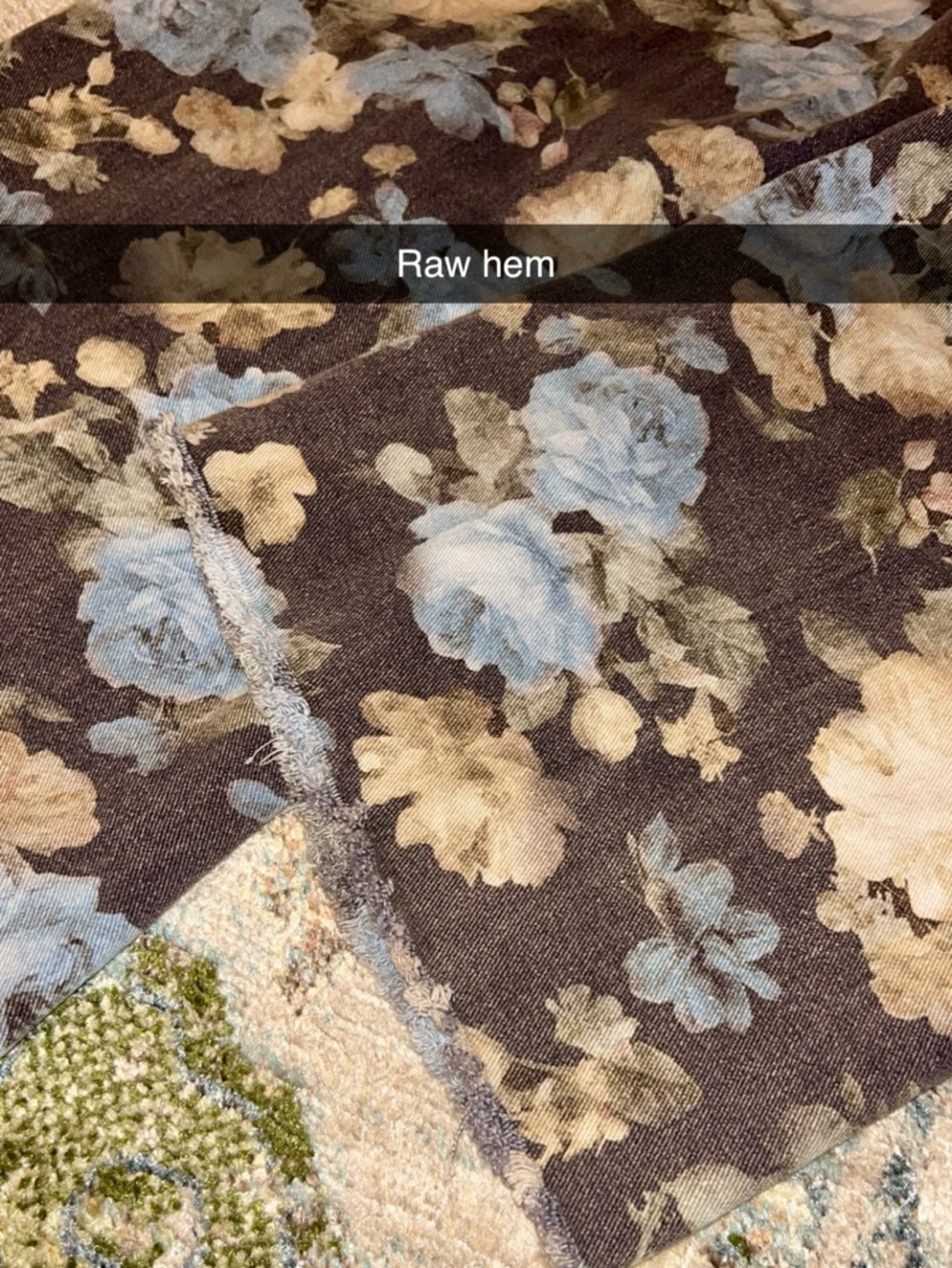 Floral Print Denim Jeans - Blue & Cream Roses - Picture 5 of 6